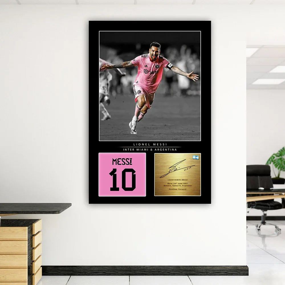 Arte de pared Pop moderno, estrella de fútbol argentina Meesi firmada, lienzo HD, póster impreso, decoración para el hogar, dormitorio, sala de estar, regalos