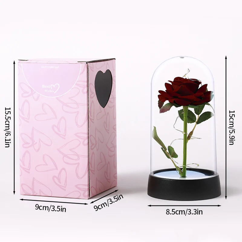 Rosas Eternas, Flores Artificiales en Lámina de Aluminio en Caja de Cristal, Flor Inmortal con Luz LED, Lámpara de Rosas, Flores Eternas, Regalo para el Día de la Madre