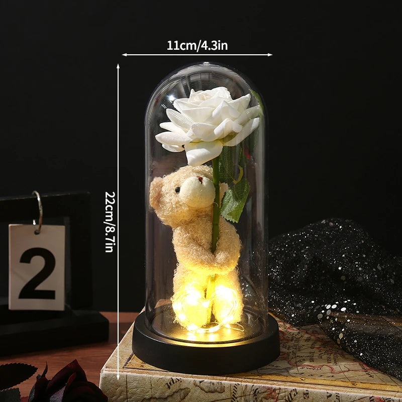 Rosas Eternas, Flores Artificiales en Lámina de Aluminio en Caja de Cristal, Flor Inmortal con Luz LED, Lámpara de Rosas, Flores Eternas, Regalo para el Día de la Madre