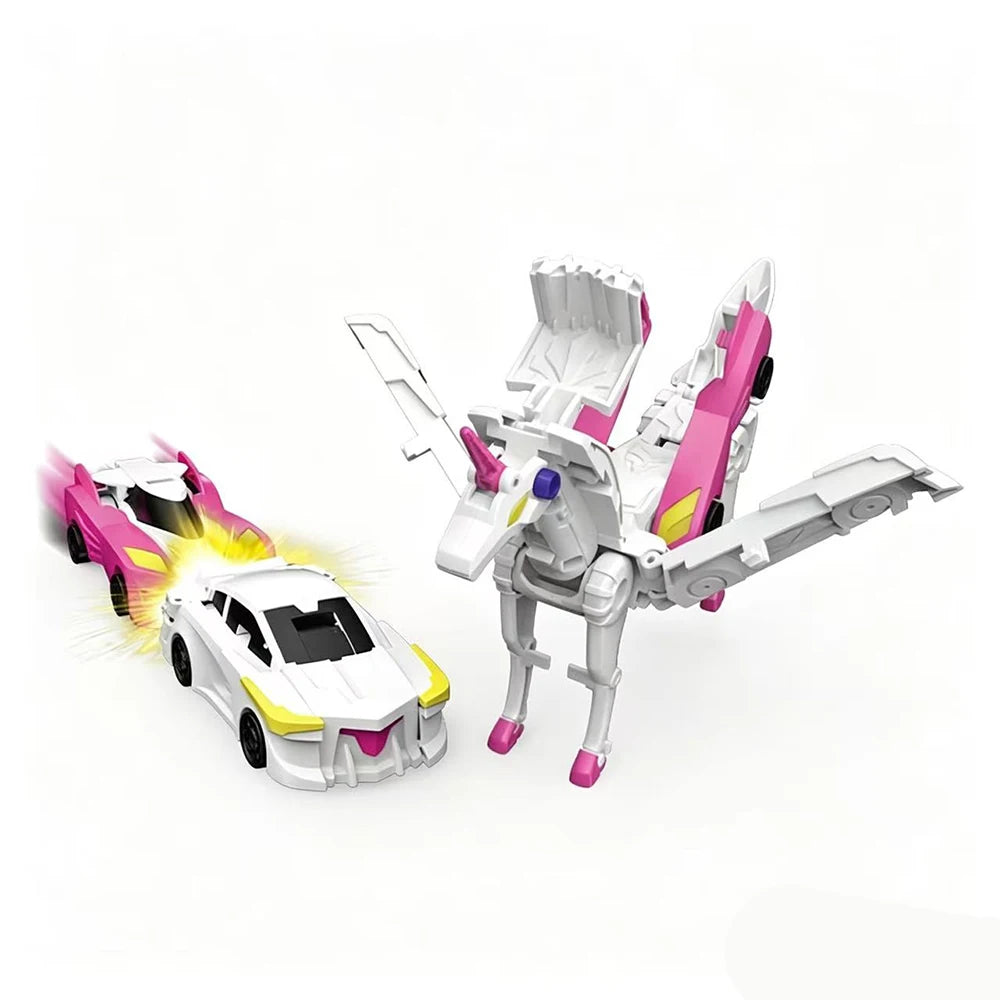 Nuevo Unicornio Transformers: Coche de Juguete 2 en 1 con Transformación Mágica y Súper Combinación, Coche Magnético Transformable por Colisión para Niños, DIY