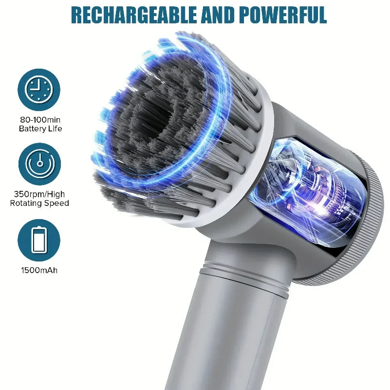 Cepillo de Limpieza Eléctrico Giratorio, Cepillo de Limpieza Inalámbrico para Baño con 5 Cabezales de Cepillo Reemplazables, Cepillo de Limpieza Eléctrico