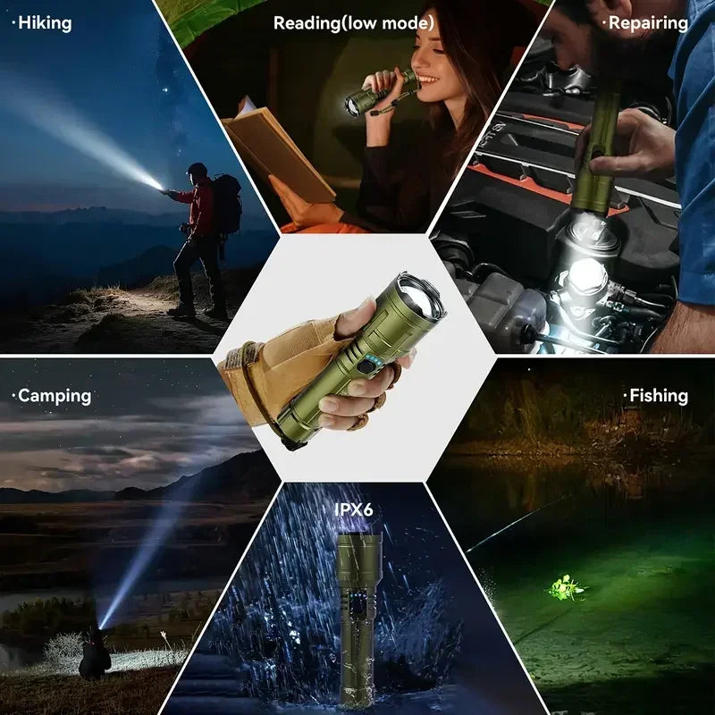 Linterna ultrapotente, linterna de encendido concentrado, lámpara táctica militar impermeable, antorcha de aventura para acampar al aire libre