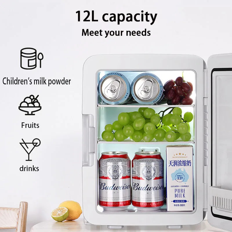 Mini refrigerador portátil de 12L para dormitorio de estudiantes, calefacción y refrigeración, cosméticos, coche, hogar, refrigeración y preservación de doble uso