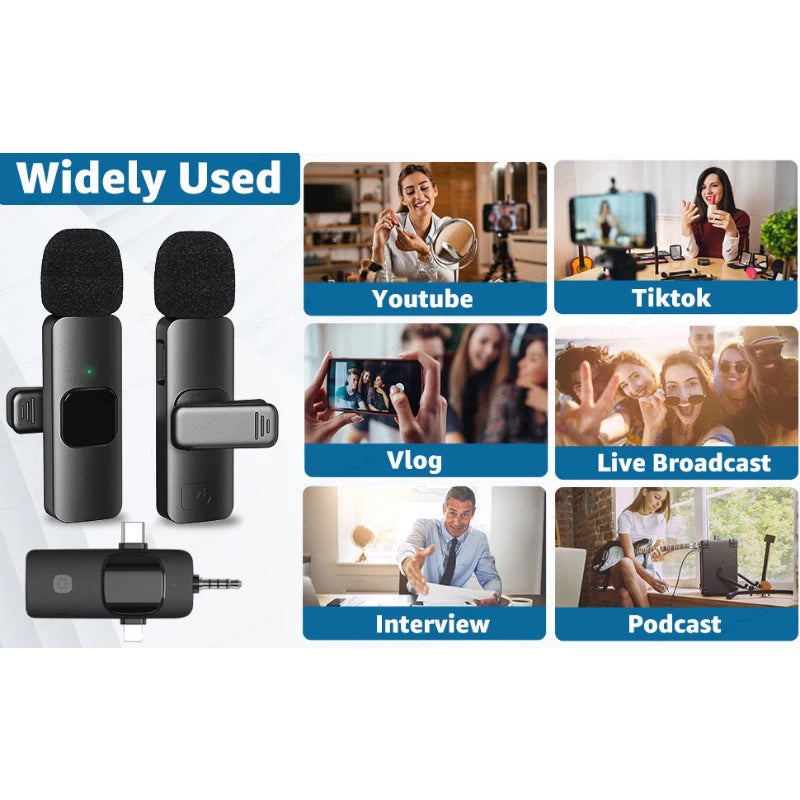 Micrófono Lavalier inalámbrico 4 en 1, micrófono inteligente con reducción de ruido de 3,5mm para Iphone, Android, cámara SLR, altavoz, radio