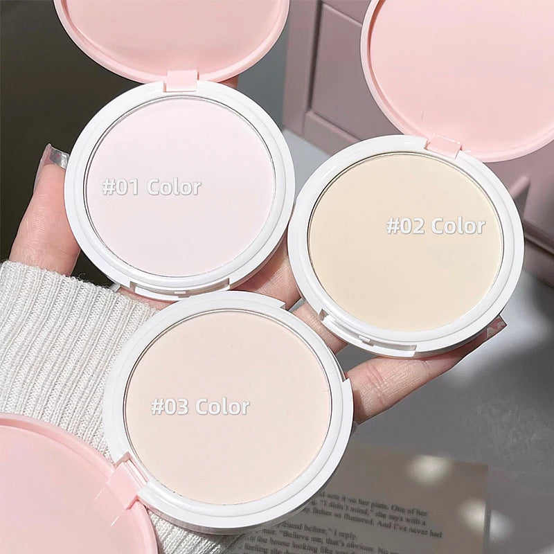 CACE-polvo prensado para cara, polvo fijador de niebla suave, maquillaje sin pseudo de tres colores, Base resistente al agua con Control de aceite de larga duración