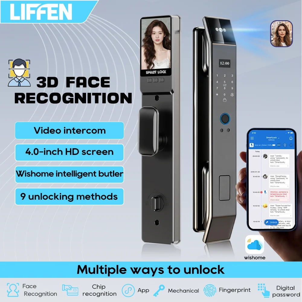 Cerradura Digital Wishome APP con Reconocimiento Facial 3D, Videollamada, Intercomunicador de Voz, Cerradura Digital con Apertura Automática