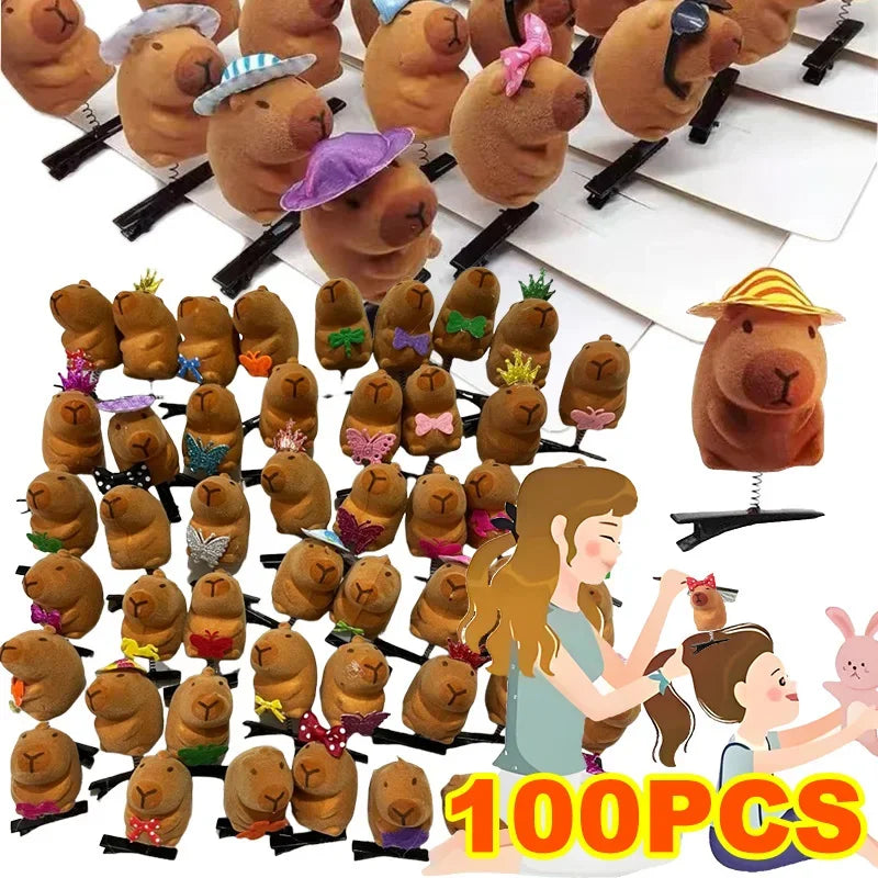 10-100 Uds. Pajarita Kawaii pequeña horquilla de capibara 3D Clip de resorte Clip de pico de pato Clips de flequillo Clips laterales accesorios para el cabello