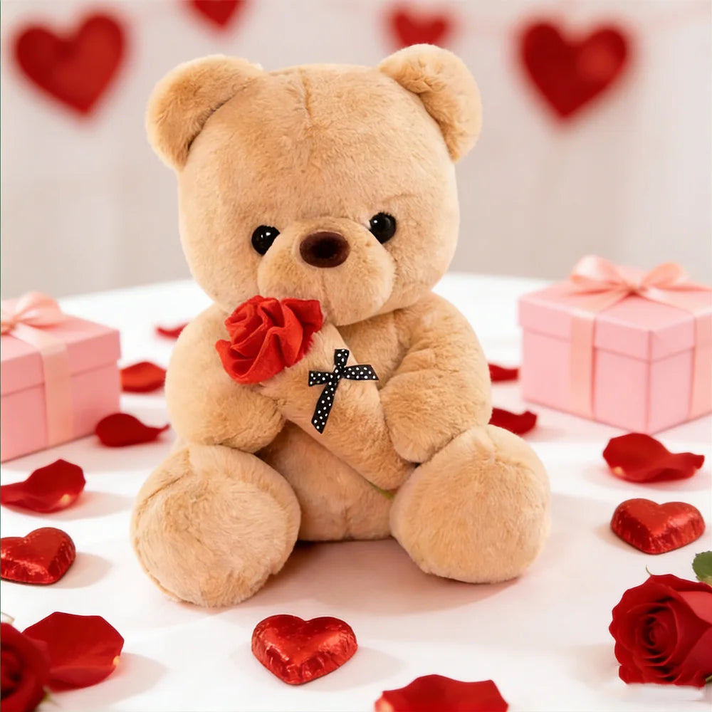 Oso de Peluche con Rosas, Juguete de Peluche, Regalo Romántico para Novia, Día de San Valentín, Cumpleaños y Aniversario