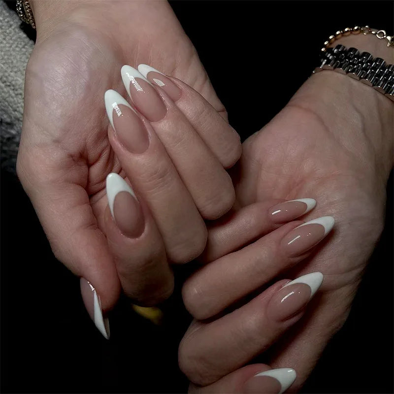 Juego de 24 Uñas Postizas Francesas, Puntas de Uñas Largas y Puntiagudas, Arte de Uñas, Cobertura Completa, Degradado Rosa, Uñas Acrílicas Simples, Desmontables