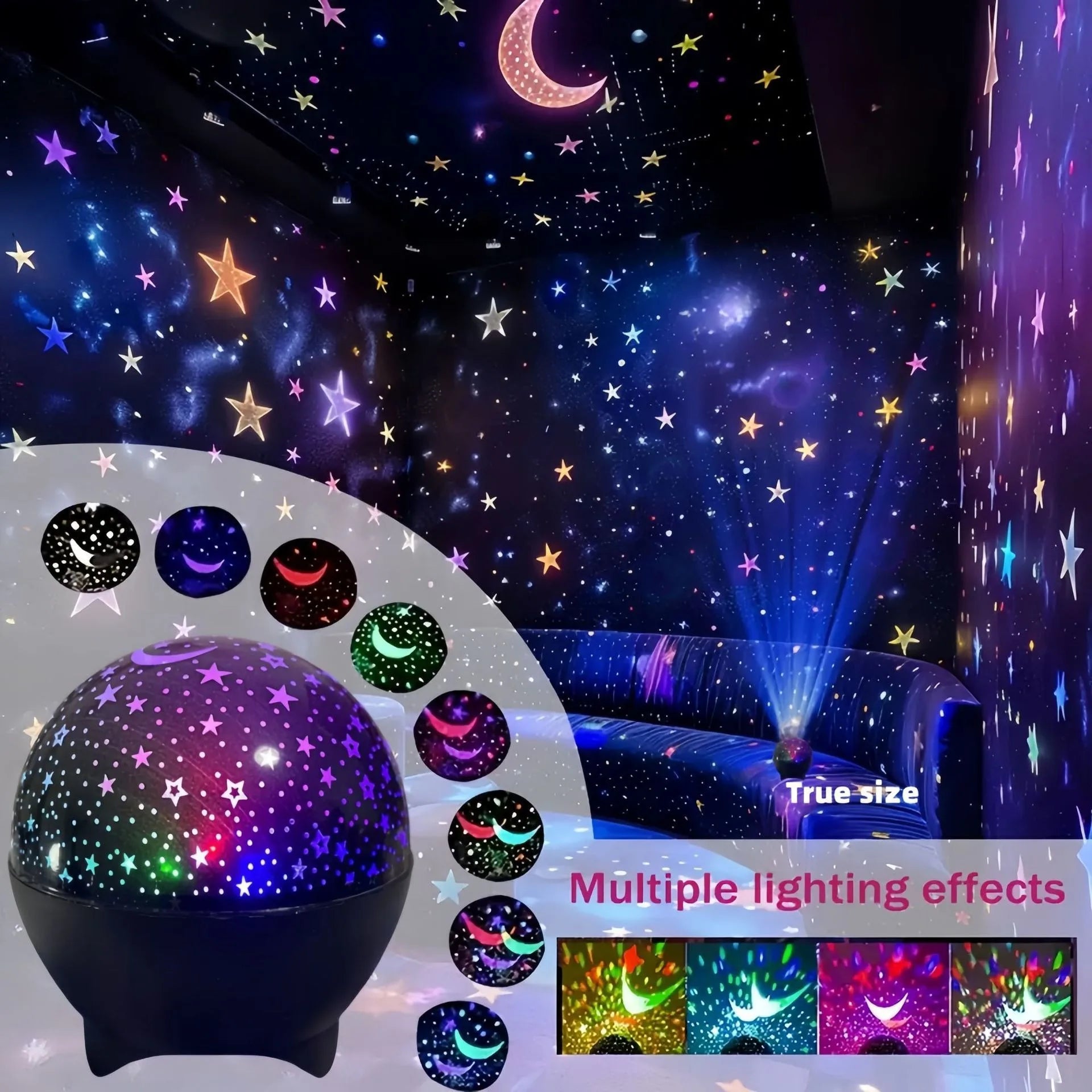 Luces nocturnas RGB, proyector de luz LED, Luna estrellada, lámpara de proyección de galaxia, 5V, USB para regalo de Navidad para niños, decoraciones para habitación