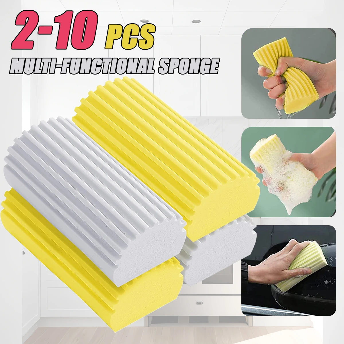 Esponja de limpieza PVA absorbente fuerte, cepillo de esponja multifuncional, suministros de limpieza de cocina para el hogar, herramienta de limpieza de coche, 2-10 Uds.