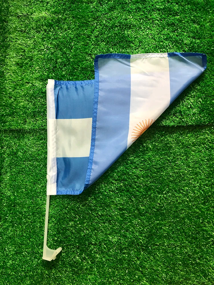 Bandera de coche de Argentina personalizada, Bandera de agitación de coche de Argentina, bandera nacional, Bandera de agitación de portador estándar con asta de bandera de plástico, 30x45cm