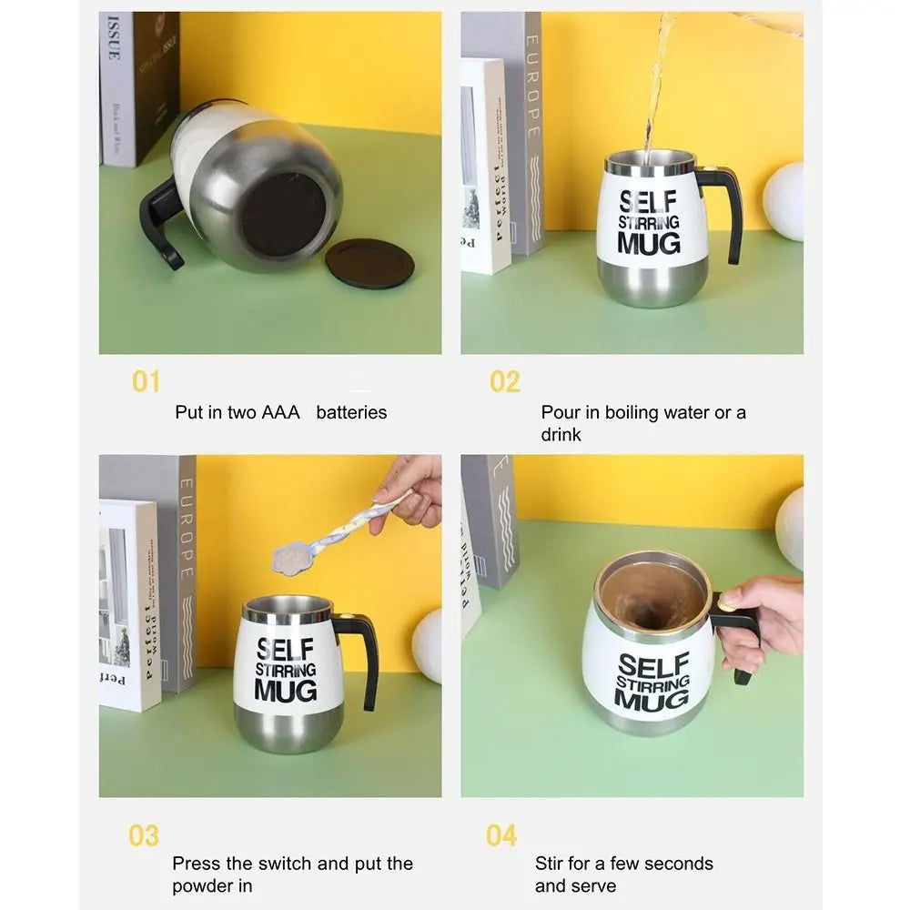 Taza Mezcladora Automática de Acero Inoxidable, Gran Capacidad, Aislamiento Térmico, Mezclador Eléctrico Inteligente, Mango Cómodo con Tapa