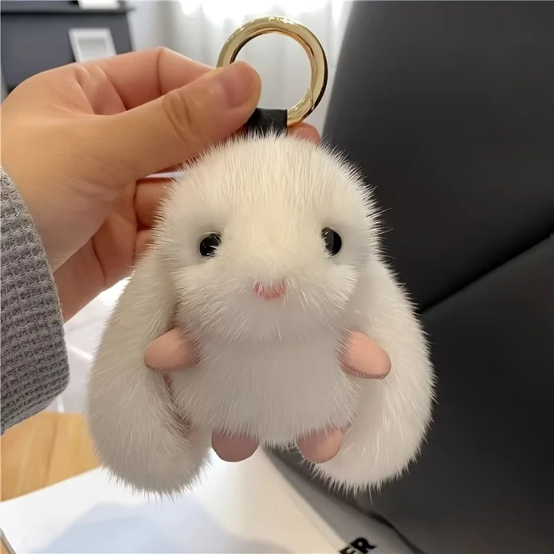 LLavero de conejo de peluche blanco para mujer, 1 unidad, con bonito encanto, juguete suave, accesorio decorativo para bolsos, Kit de cuerpo de regalo de Año Nuevo