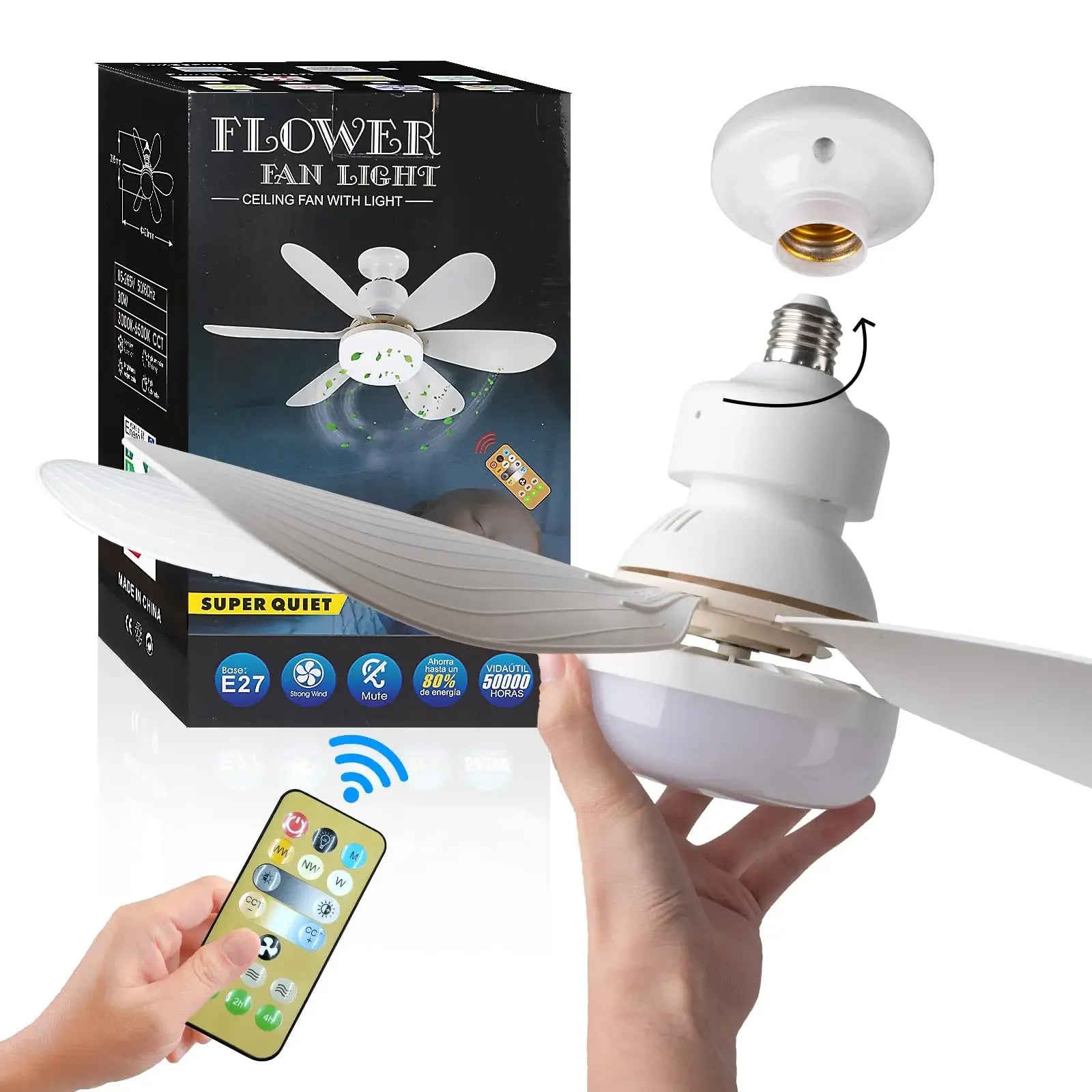 Ventilador de techo LED 40W E27 con control remoto para atenuación, adecuado para sala de estar, estudio, uso doméstico, 85-265V