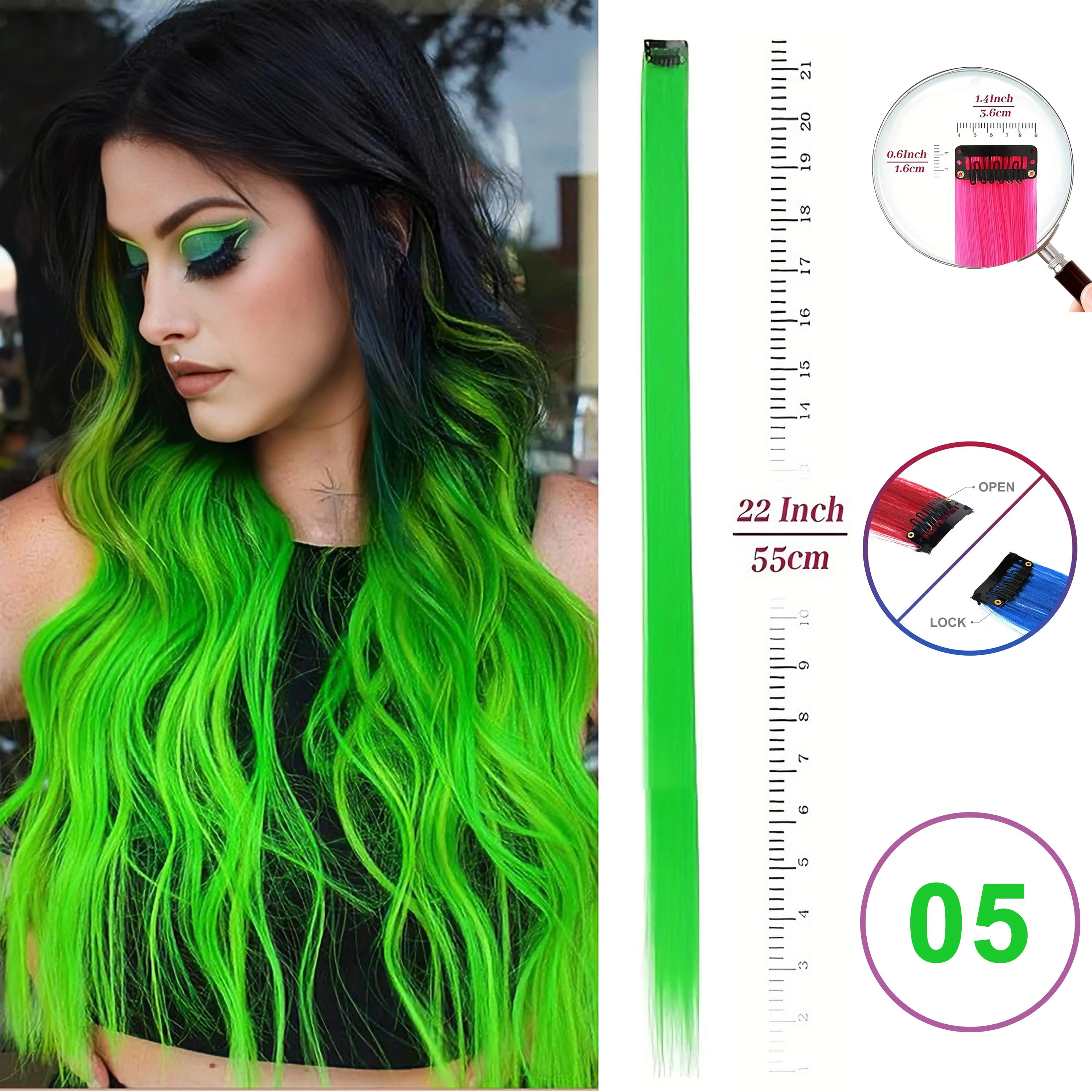 Extensiones de Cabello con Clip VEYDA de Colores para Fiestas, para Niñas, 22 Pulgadas, Colores Omber, Cabello Liso, Sintético