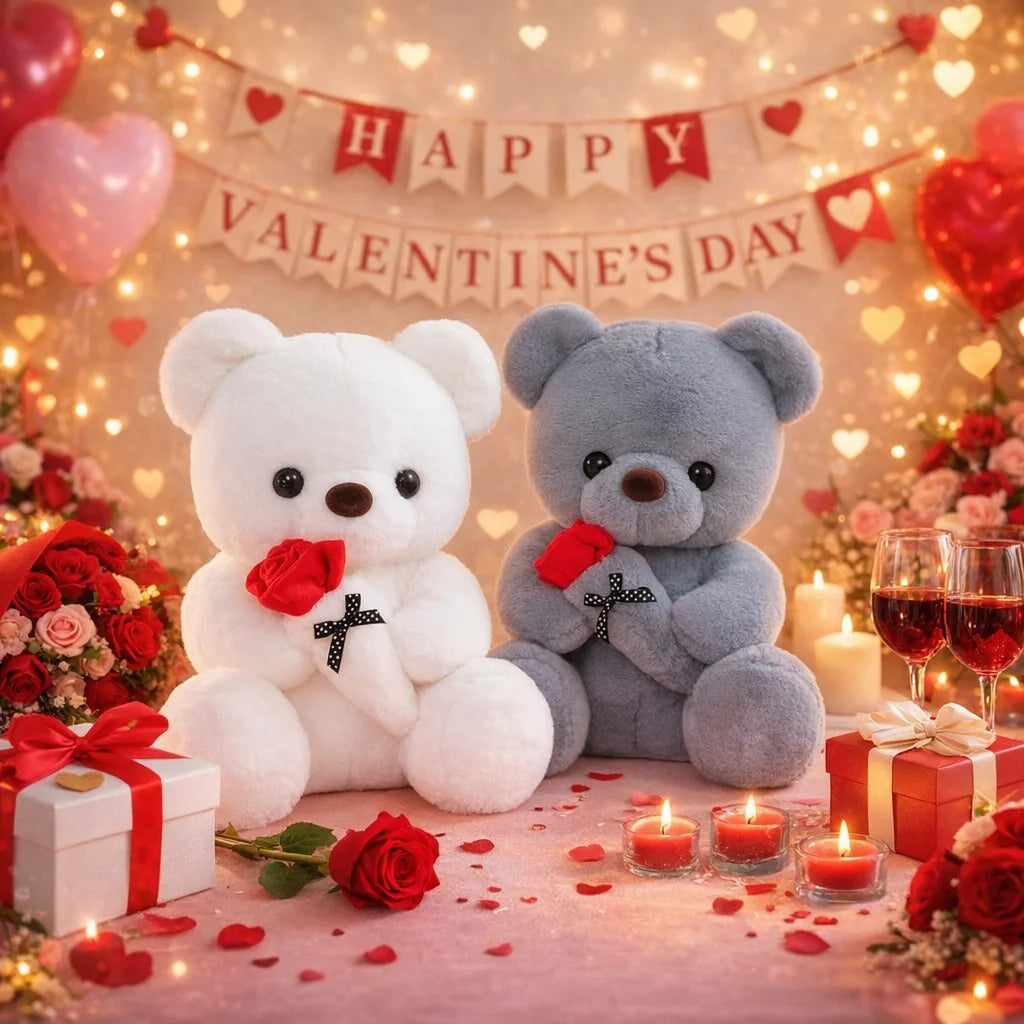 Oso de Peluche con Rosas, Juguete de Peluche, Regalo Romántico para Novia, Día de San Valentín, Cumpleaños y Aniversario