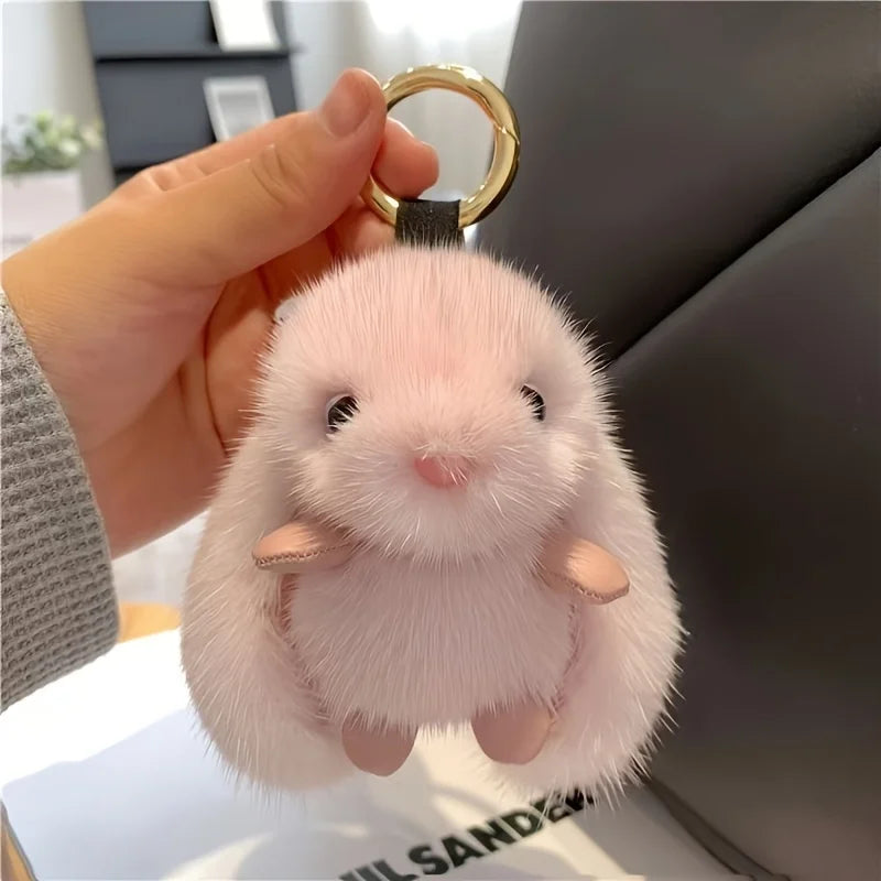 LLavero de conejo de peluche blanco para mujer, 1 unidad, con bonito encanto, juguete suave, accesorio decorativo para bolsos, Kit de cuerpo de regalo de Año Nuevo