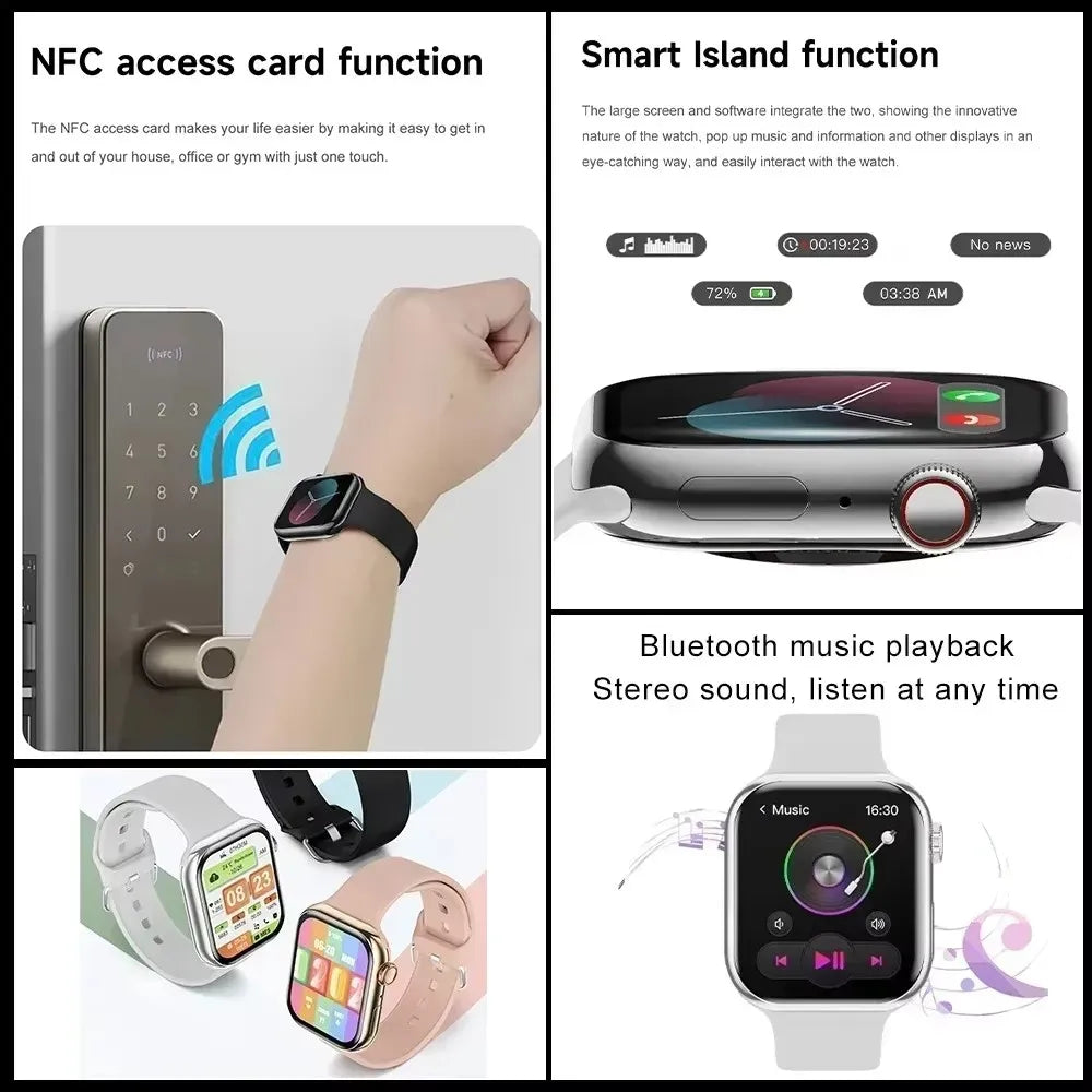 Smartwatch Series X con Llamadas Bluetooth, NFC, Monitoreo de Sueño y Presión Arterial, Carga Inalámbrica, Compatible con Android y iPhone