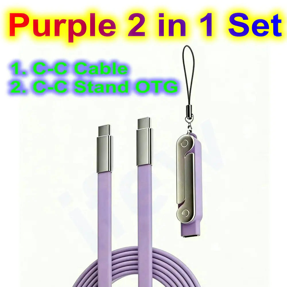 Quick Charge Flat Phone Charger Type C 240W Foldable Stand Fast Charging Kick Cable Stand Holder Cord for IPhone 17 16 Samsung