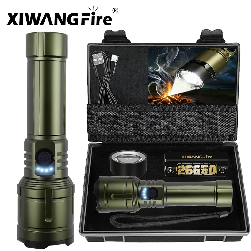 Linterna ultrapotente, linterna de encendido concentrado, lámpara táctica militar impermeable, antorcha de aventura para acampar al aire libre