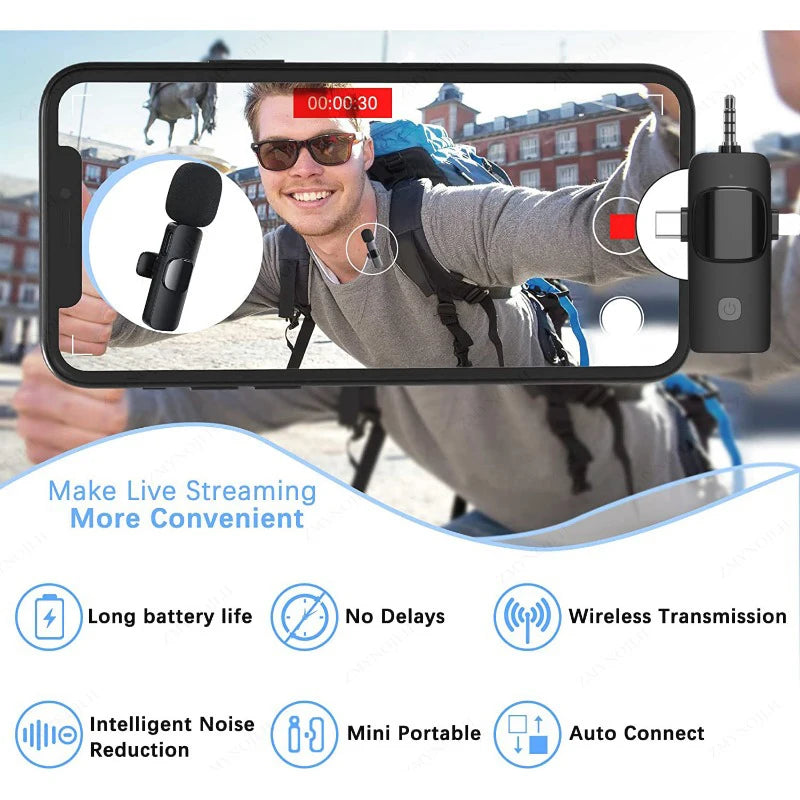 Micrófono Lavalier inalámbrico 4 en 1, micrófono inteligente con reducción de ruido de 3,5mm para Iphone, Android, cámara SLR, altavoz, radio