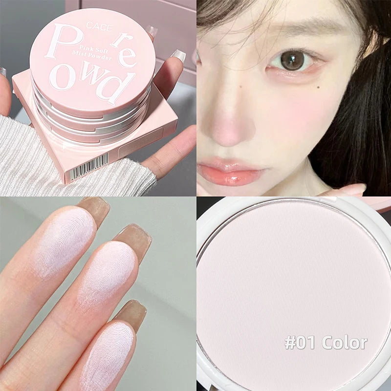 CACE-polvo prensado para cara, polvo fijador de niebla suave, maquillaje sin pseudo de tres colores, Base resistente al agua con Control de aceite de larga duración