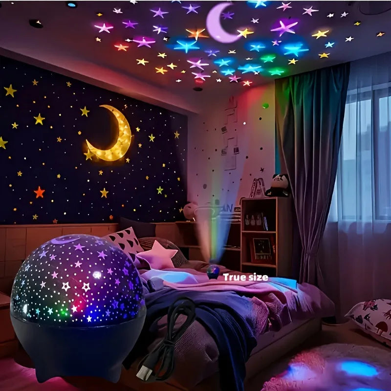 Luces nocturnas RGB, proyector de luz LED, Luna estrellada, lámpara de proyección de galaxia, 5V, USB para regalo de Navidad para niños, decoraciones para habitación