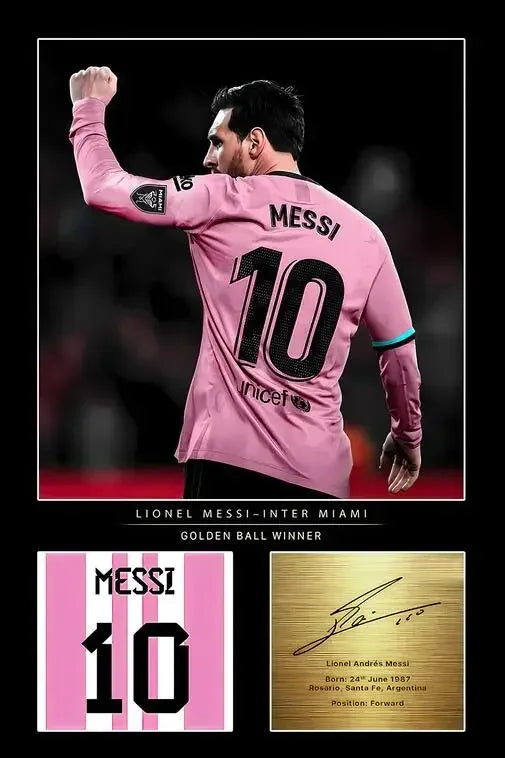 Arte de pared Pop moderno, estrella de fútbol argentina Meesi firmada, lienzo HD, póster impreso, decoración para el hogar, dormitorio, sala de estar, regalos