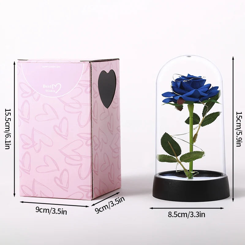 Rosas Eternas, Flores Artificiales en Lámina de Aluminio en Caja de Cristal, Flor Inmortal con Luz LED, Lámpara de Rosas, Flores Eternas, Regalo para el Día de la Madre