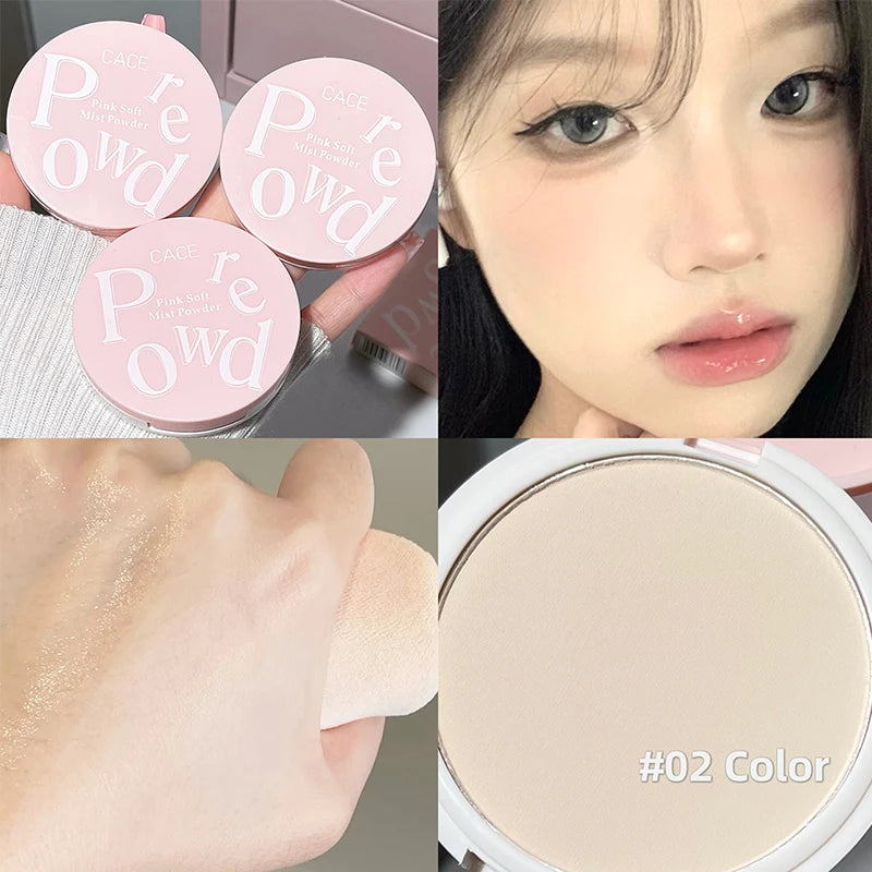 CACE-polvo prensado para cara, polvo fijador de niebla suave, maquillaje sin pseudo de tres colores, Base resistente al agua con Control de aceite de larga duración