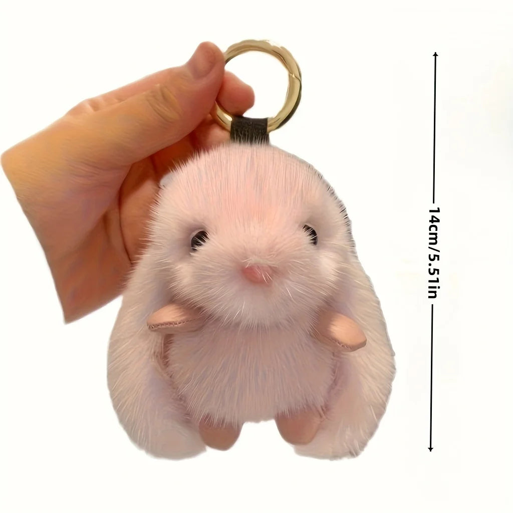 LLavero de conejo de peluche blanco para mujer, 1 unidad, con bonito encanto, juguete suave, accesorio decorativo para bolsos, Kit de cuerpo de regalo de Año Nuevo