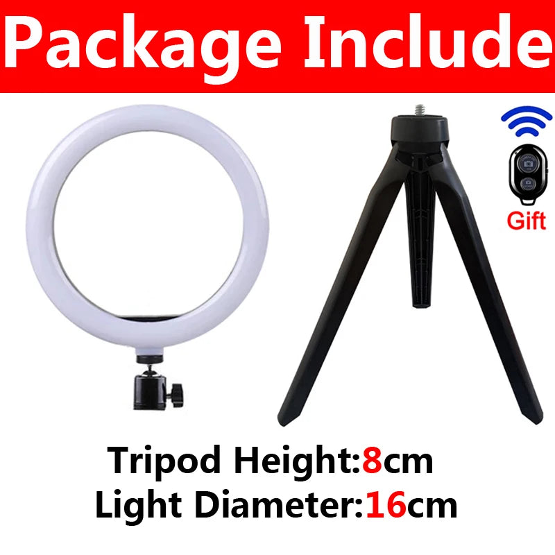 Luz LED para Selfie de 16/26/33cm, luces de fotografía con trípode, Control remoto por Bluetooth, anillo de luz regulable para vídeo, lámpara de relleno en vivo