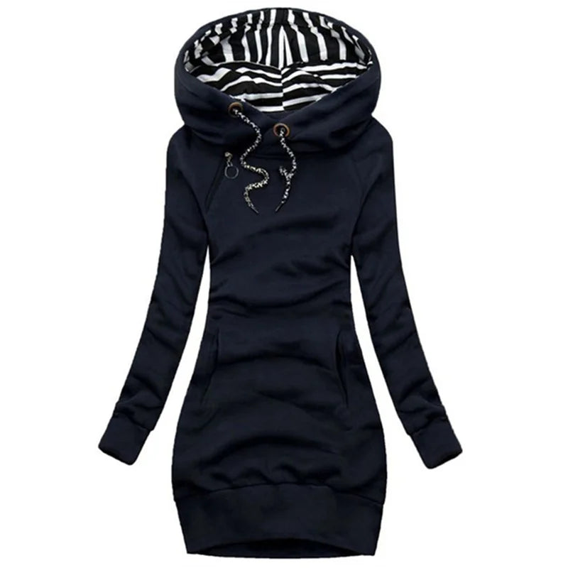 Vestido con capucha Casual Color sólido Manga larga Cordón Sudadera con capucha Vestido delgado con capucha Jersey Sudadera Vestido