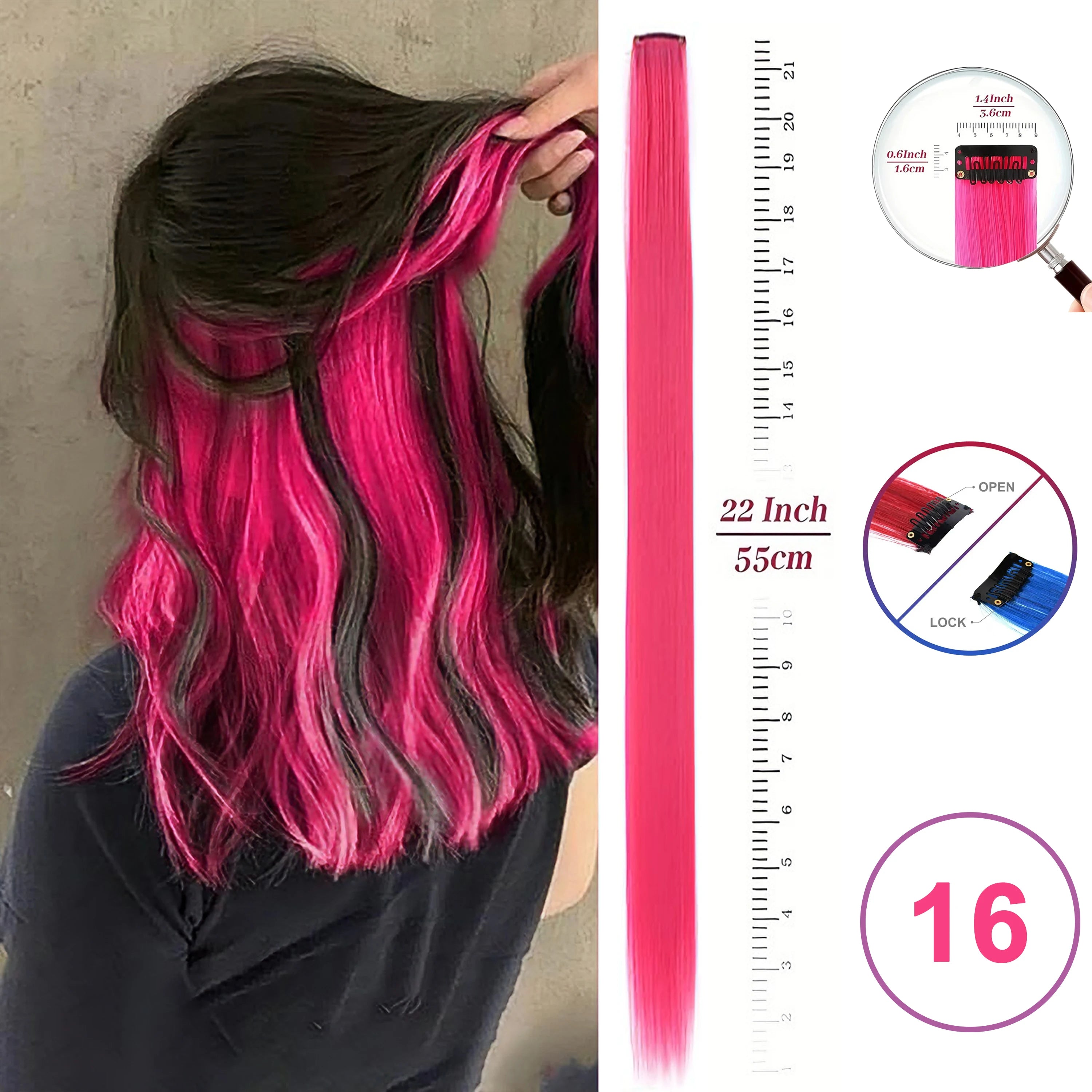 Extensiones de Cabello con Clip VEYDA de Colores para Fiestas, para Niñas, 22 Pulgadas, Colores Omber, Cabello Liso, Sintético