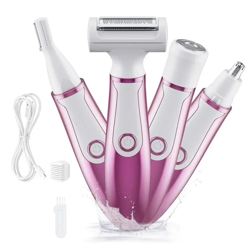 Afeitadora eléctrica 4 en 1 para mujer, afeitadora corporal, recortadora de pelo para axila, Bikini, brazo, pierna, cara, bigote, portátil, indolora