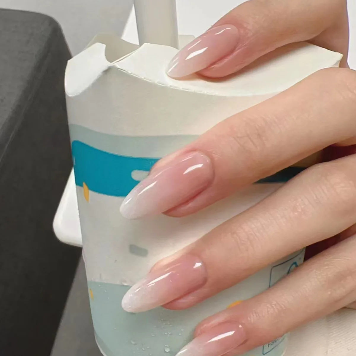 Juego de 24 Uñas Postizas Francesas, Puntas de Uñas Largas y Puntiagudas, Arte de Uñas, Cobertura Completa, Degradado Rosa, Uñas Acrílicas Simples, Desmontables