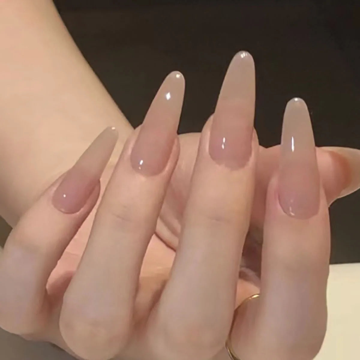 Juego de 24 Uñas Postizas Francesas, Puntas de Uñas Largas y Puntiagudas, Arte de Uñas, Cobertura Completa, Degradado Rosa, Uñas Acrílicas Simples, Desmontables