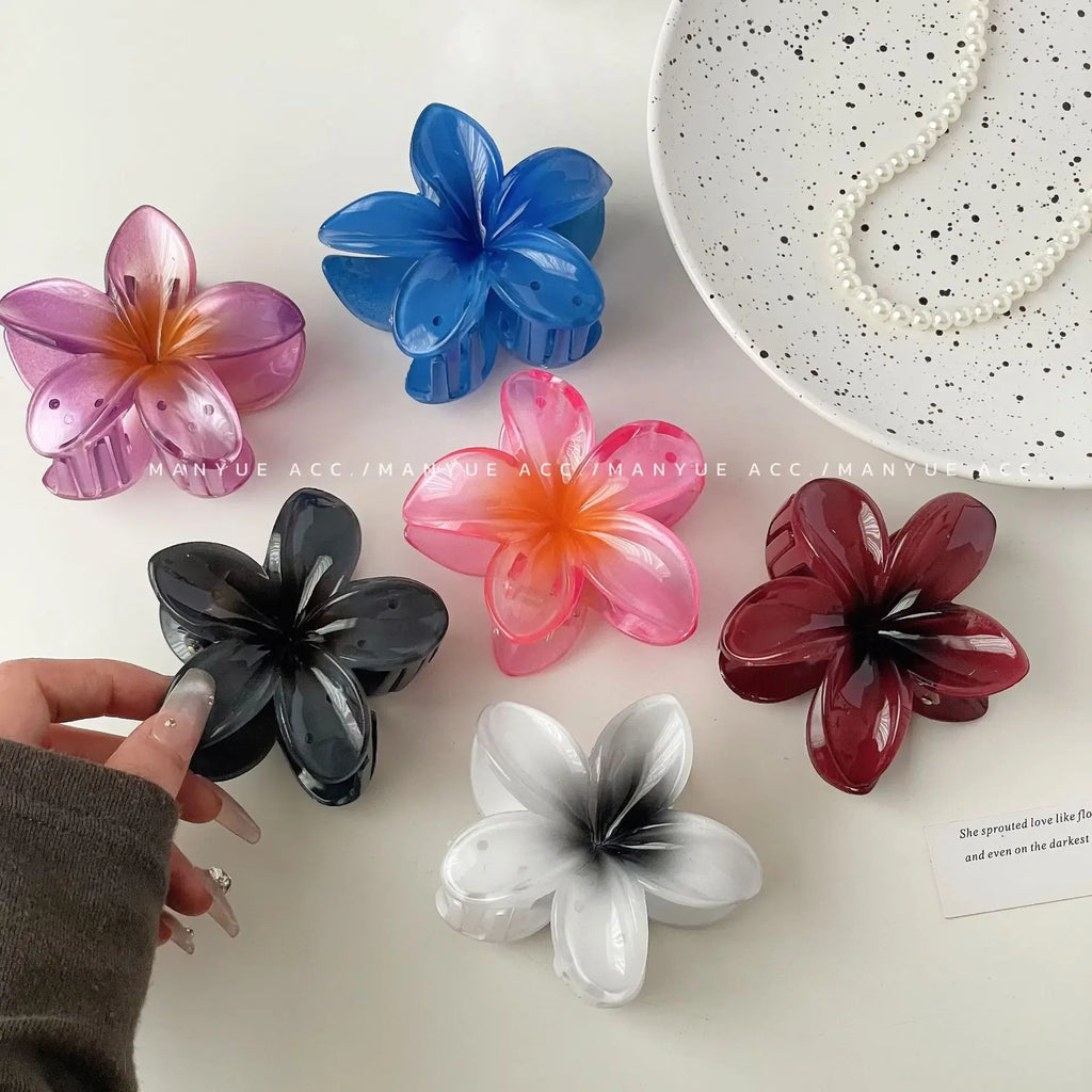 Pinzas para el cabello con gradiente hawaiano, pinzas para el cabello con flores, horquilla para la cabeza a la moda de gran tamaño para mujeres y niñas, pasador de cangrejo, accesorios para el cabello