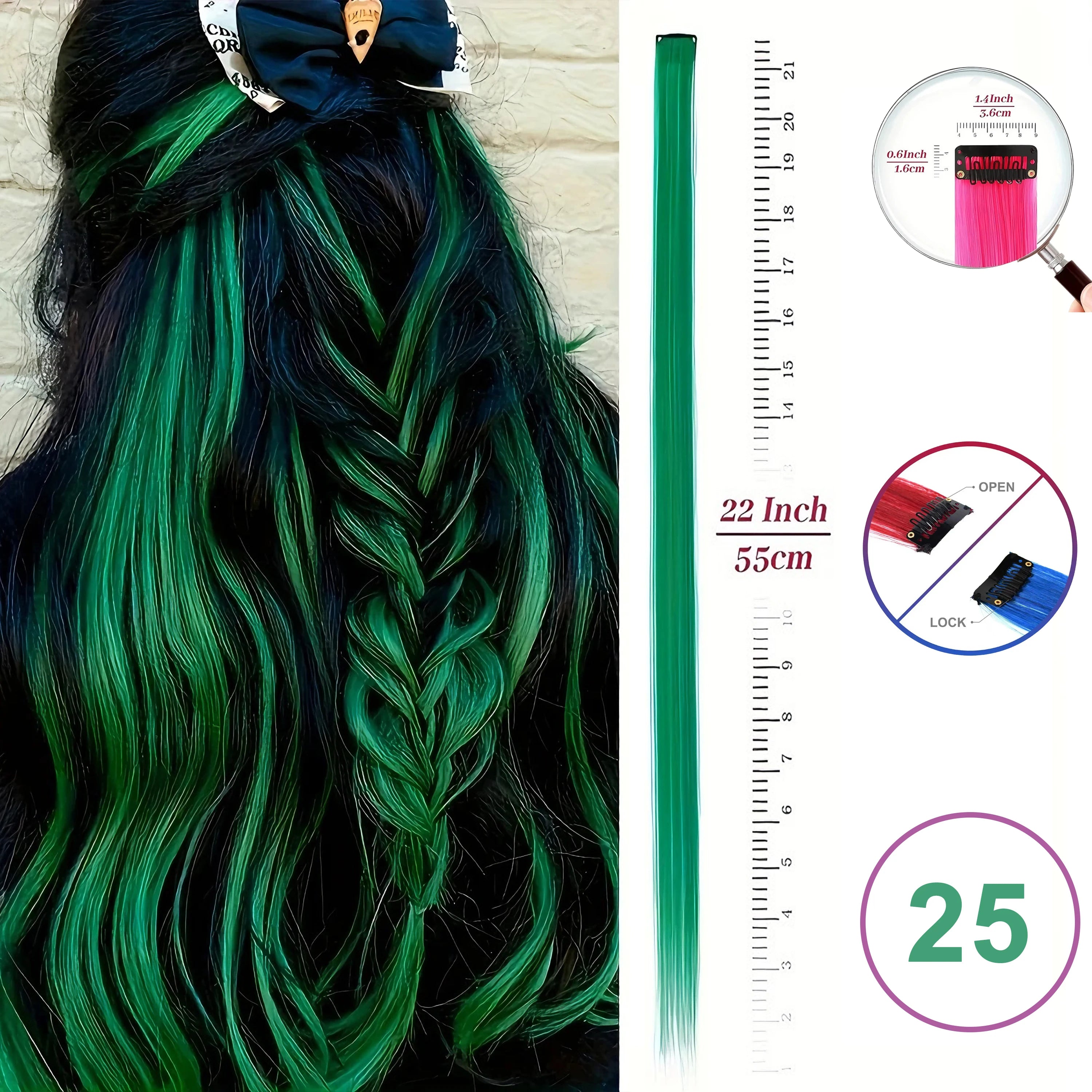 Extensiones de Cabello con Clip VEYDA de Colores para Fiestas, para Niñas, 22 Pulgadas, Colores Omber, Cabello Liso, Sintético