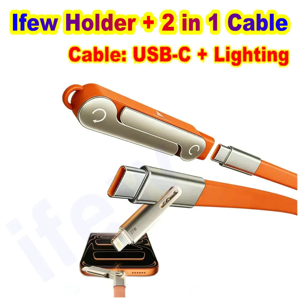 Quick Charge Flat Phone Charger Type C 240W Foldable Stand Fast Charging Kick Cable Stand Holder Cord for IPhone 17 16 Samsung