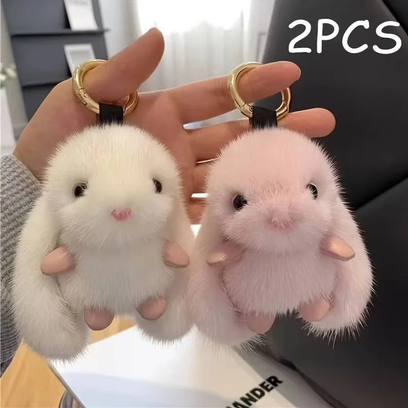 LLavero de conejo de peluche blanco para mujer, 1 unidad, con bonito encanto, juguete suave, accesorio decorativo para bolsos, Kit de cuerpo de regalo de Año Nuevo