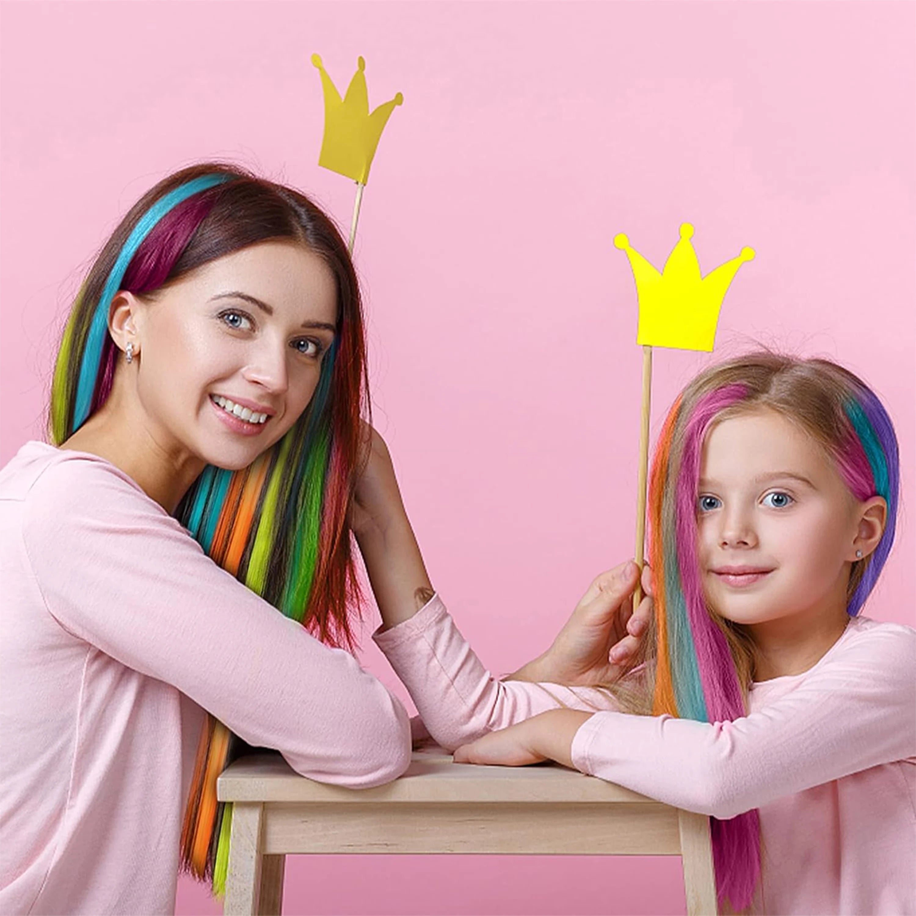 Extensiones de Cabello con Clip VEYDA de Colores para Fiestas, para Niñas, 22 Pulgadas, Colores Omber, Cabello Liso, Sintético