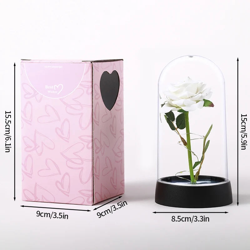 Rosas Eternas, Flores Artificiales en Lámina de Aluminio en Caja de Cristal, Flor Inmortal con Luz LED, Lámpara de Rosas, Flores Eternas, Regalo para el Día de la Madre