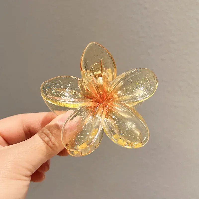 Nueva moda, Clip de garra de flor brillante para mujer, Clip de tiburón de cola de caballo dulce transparente, accesorios versátiles para el cabello para niña