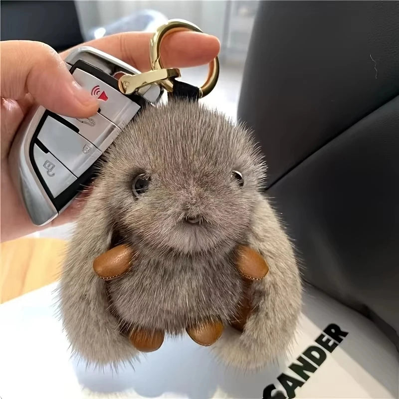 LLavero de conejo de peluche blanco para mujer, 1 unidad, con bonito encanto, juguete suave, accesorio decorativo para bolsos, Kit de cuerpo de regalo de Año Nuevo