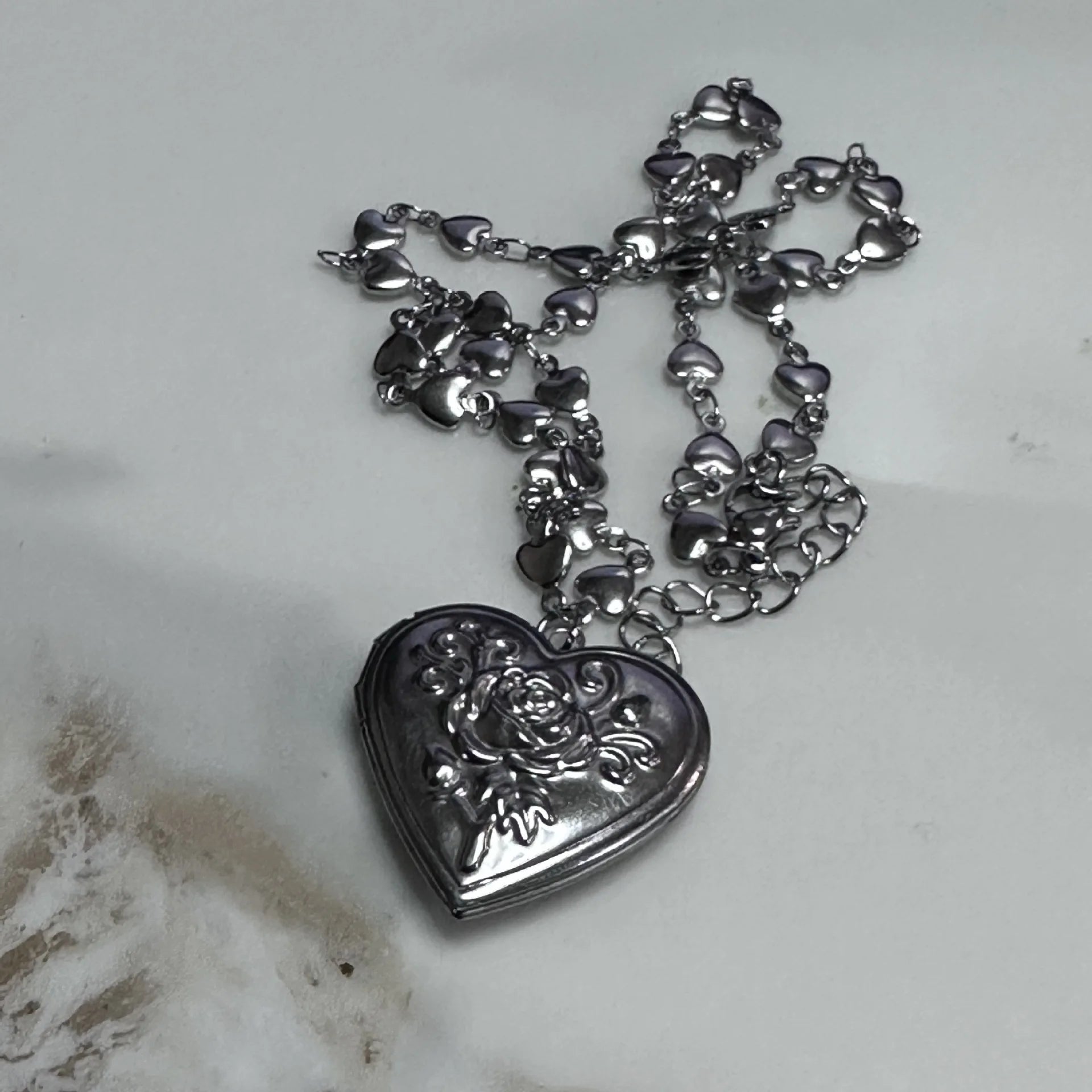Collar con colgante de marco de medallón de foto de corazón romántico, collares con dijes de corazón de amor de acero inoxidable de Color plateado, joyería Y2K para mujer