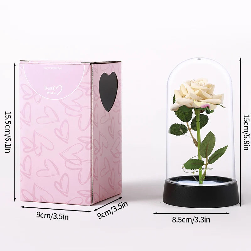 Rosas Eternas, Flores Artificiales en Lámina de Aluminio en Caja de Cristal, Flor Inmortal con Luz LED, Lámpara de Rosas, Flores Eternas, Regalo para el Día de la Madre