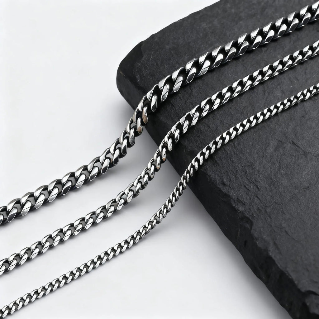 Classic Punk Cuban Chain Necklace for Men Women,Stainless Steel Grey Silver Gold Black Color Chain Link Collar,Wholesale Chain