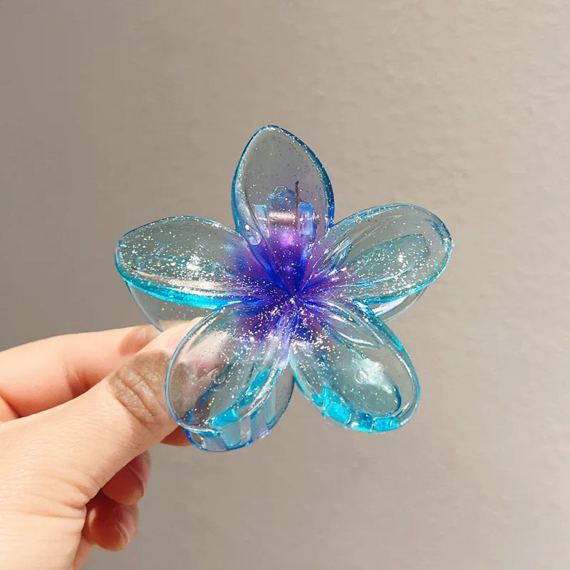 Nueva moda, Clip de garra de flor brillante para mujer, Clip de tiburón de cola de caballo dulce transparente, accesorios versátiles para el cabello para niña